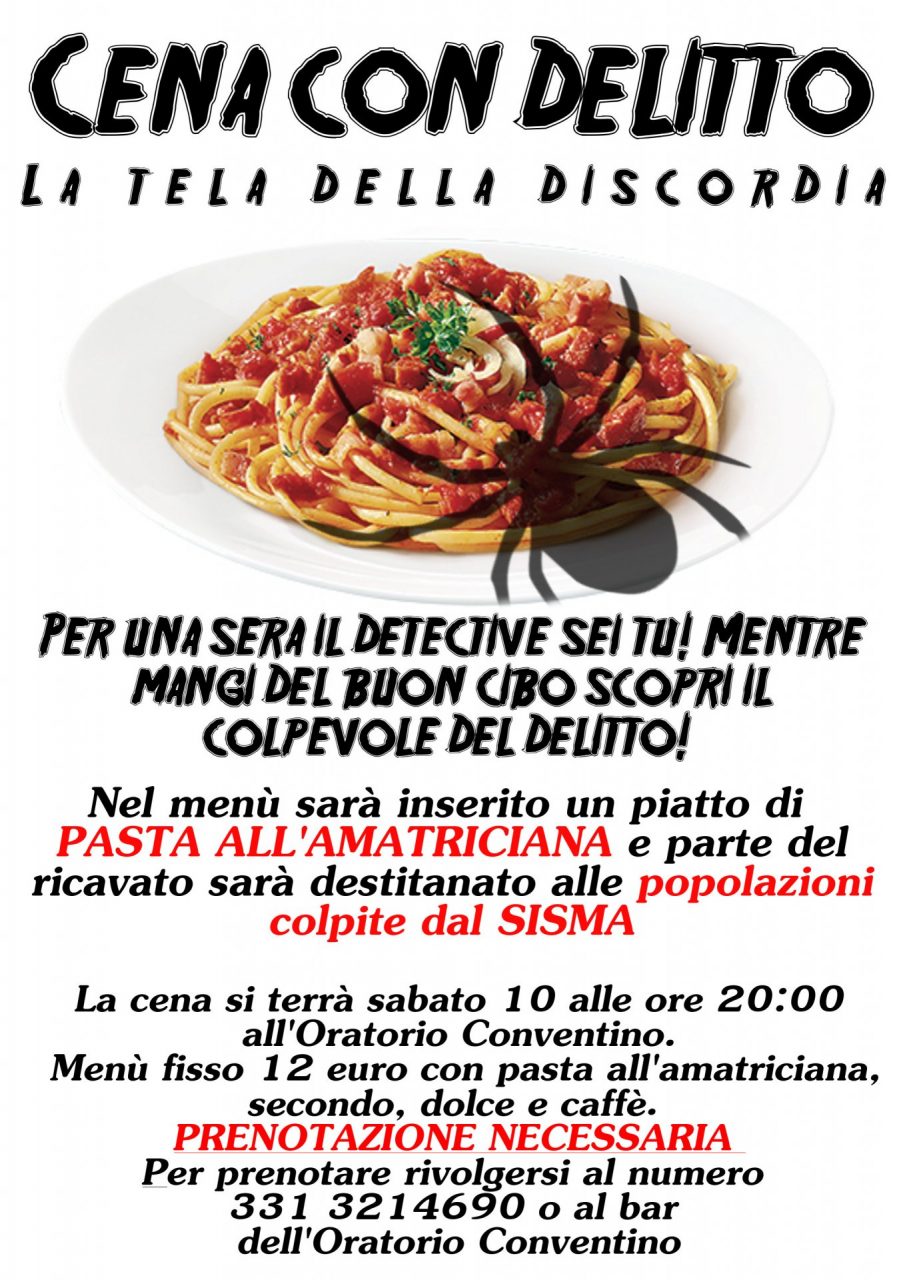 All’Oratorio Conventino una cena con delitto e pasta all’amatriciana!