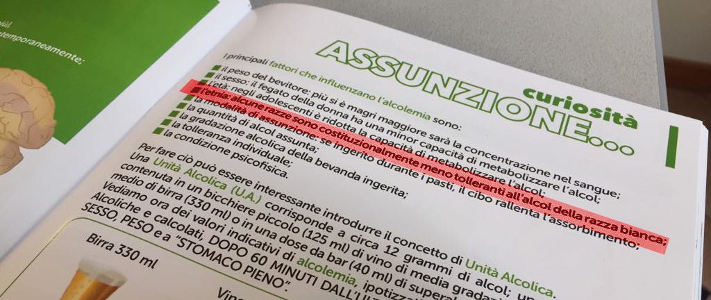 Alcol e razza bianca, imbarazzo del Comune: “Ma la frase è dell’Istituto di sanità”