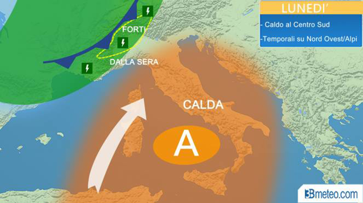 Lunedì caldo sull’Italia ma temporali in arrivo al Nord METEO