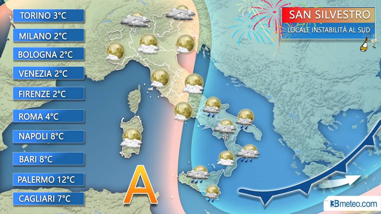 Meteo, a San Silvestro clima freddo e ventoso