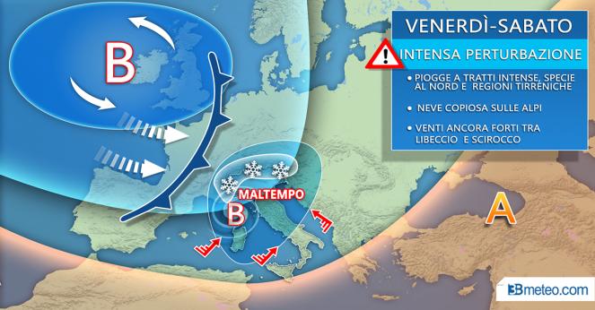 Venerdì forte perturbazione, tanta pioggia e temperature sopra la media PREVISIONI METEO