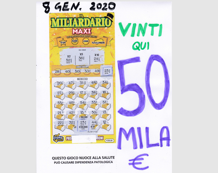 Al Bar Tino di Spino vinti 50mila euro al Gratta & Vinci