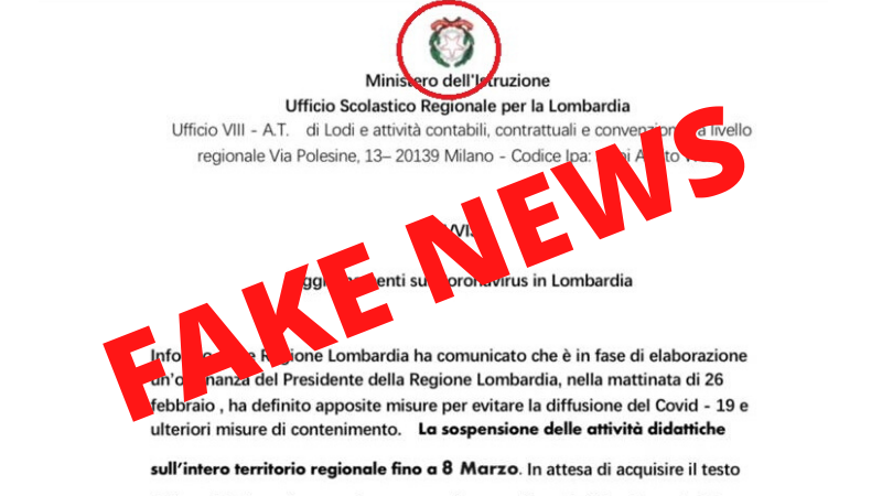 Scuole chiuse fino all’8 marzo, ma è una fake news