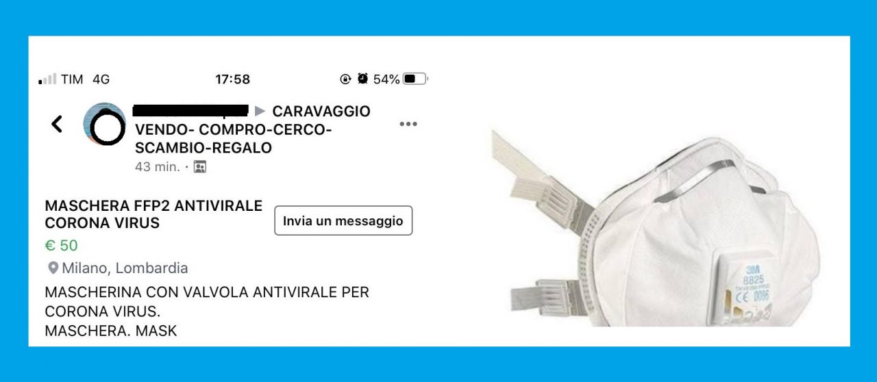 Caravaggio: 50 euro per una mascherina comprata online