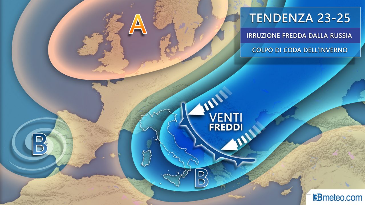 Colpo di coda dell’inverno, temperature in picchiata e pioggia in arrivo