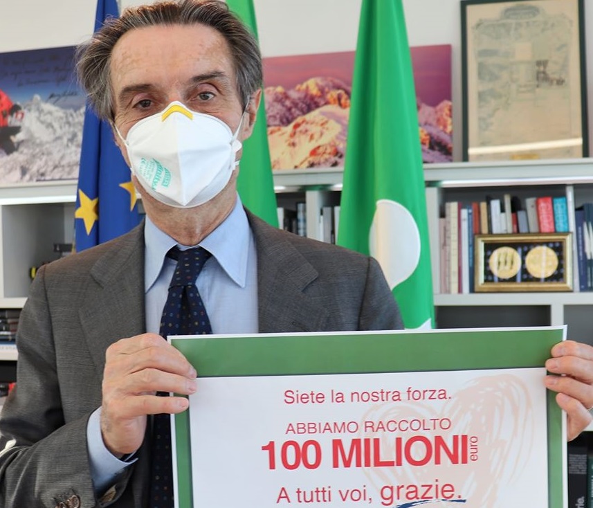 Raccolta fondi di Regione Lombardia, raggiunti i 100 milioni di euro