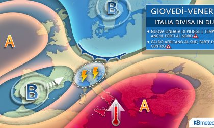 Italia divisa in due: nubifragi al Nord, caldo africano al Sud