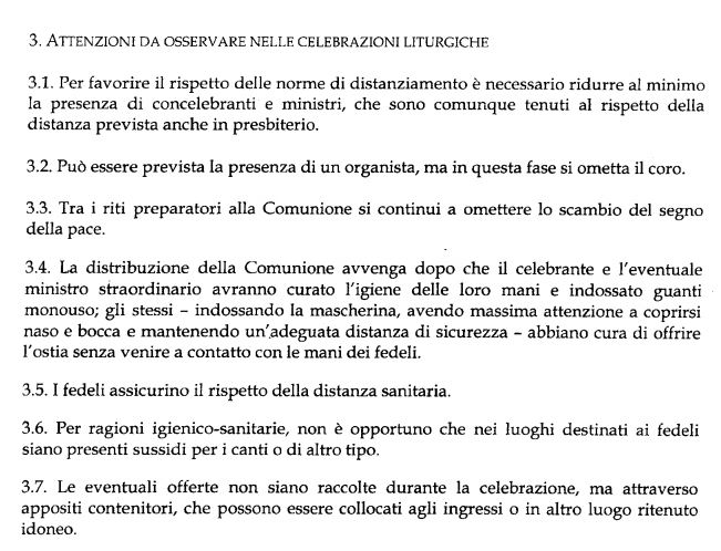 Protocollo Cei Governo messe con fedeli coronavirus fase 2