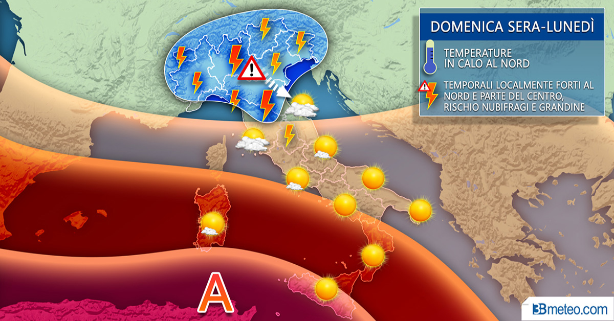 Tregua dal caldo: da domenica forti temporali e grandine