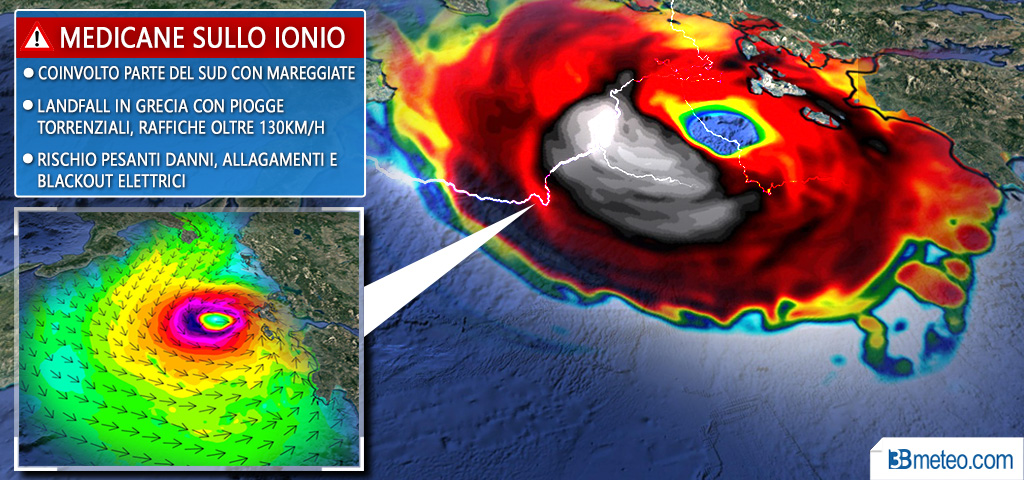 Uragano mediterraneo sullo Ionio, allerta per vento e alluvioni al Sud