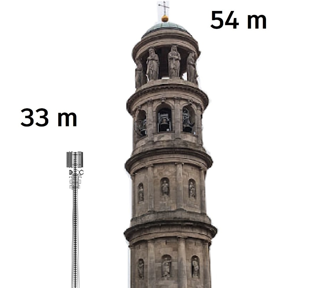 Le antenne da 34 metri e il bel campanile