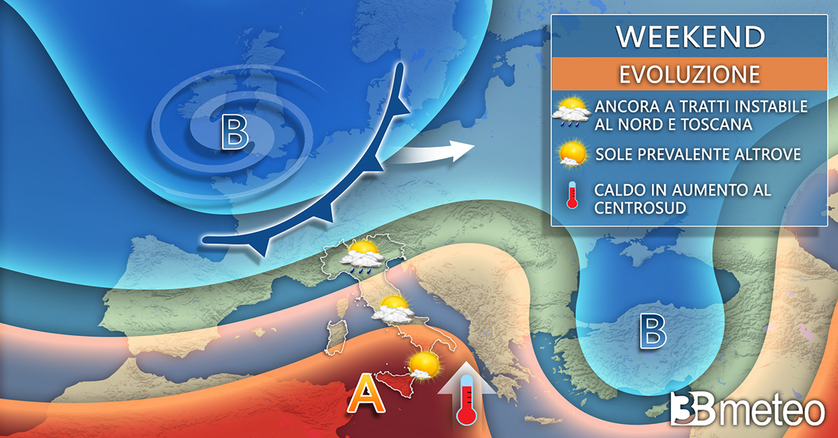Weekend pazzo con temporali al Nord e caldo africano al Sud