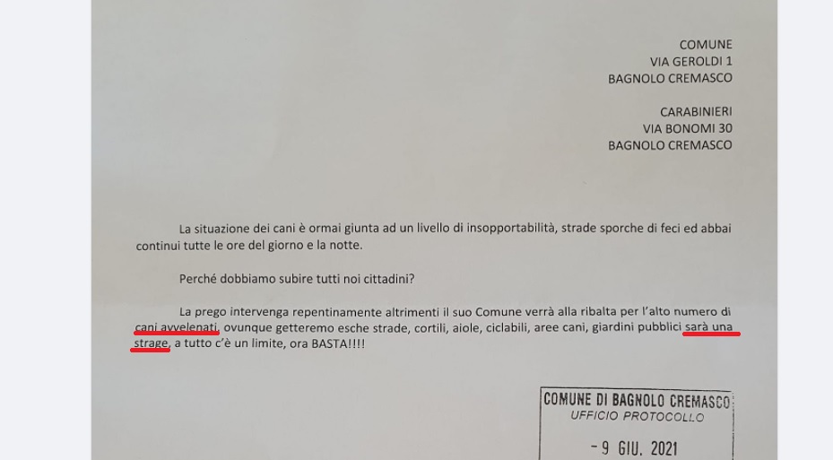 “Avveleneremo tutti i cani del paese, sarà una strage”