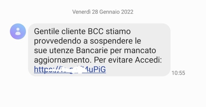 “Gentile utente Bcc… “: attenzione al messaggio sms, è phishing