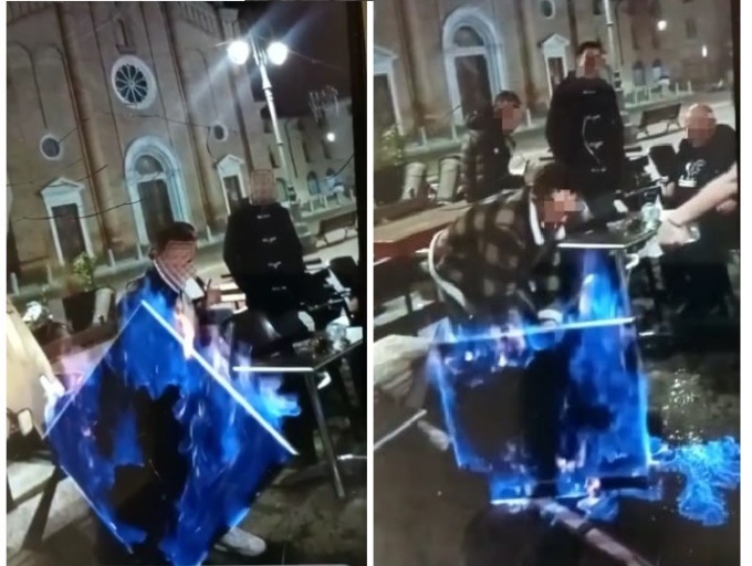 Caravaggio, danno a fuoco il tavolino del bar in piazza e si riprendono su Instagram