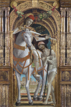 Il Polittico di San Martino a Treviglio: dettaglio del Santo con il drago - foto Tino Belloli