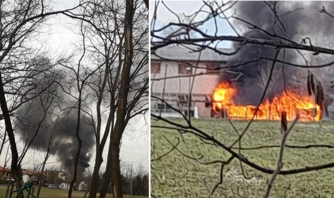 Cascina in fiamme tra Basella e Urgnano