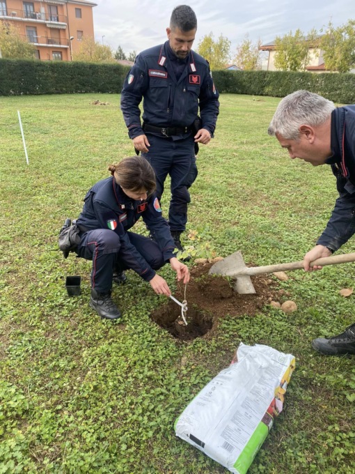 Gli uomini della Forestale piantano essenze autoctone nel giardino della Primaria