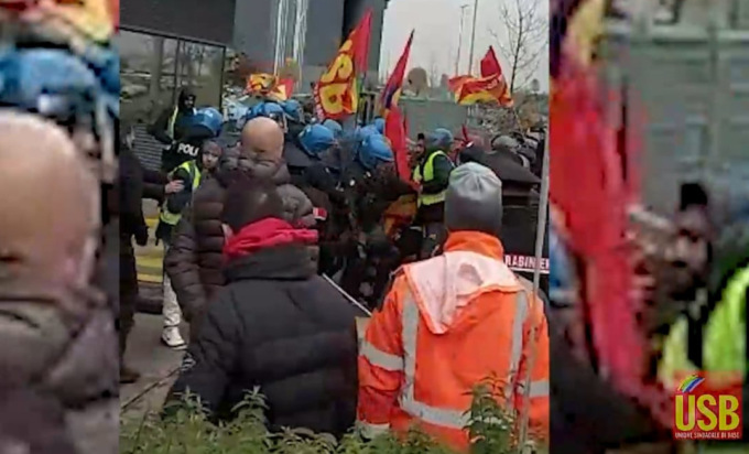 Tensioni tra manifestanti e forze dell’ordine al presidio Usb davanti a Italtrans