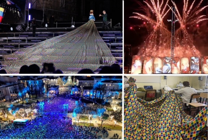 Lo spettacolare abito dell’Arlecchina incanta Bergamo alla “prima” di Bergamo Brescia Capitale della cultura