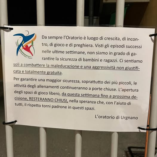 Chiuso l’oratorio: “Non siamo più in grado di garantire la sicurezza di bambini e ragazzi”