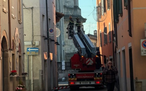 Piccione incastrato nei cavi delle luminarie salvato dai pompieri